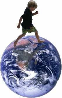 niño andando sobre planeta