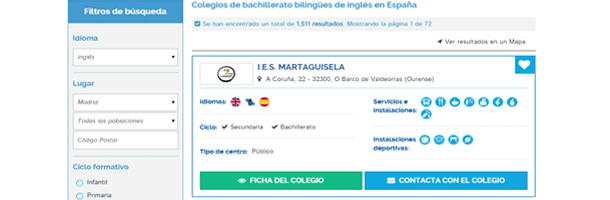Podrás encontrar fácilmente aquellos colegios bilingües que se correspondan a tus gustos